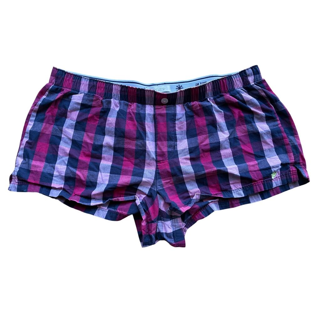 Vintage Y2K Aerie Boxer Pajama Shorts Medium Plaid Pattern Pink Blue White